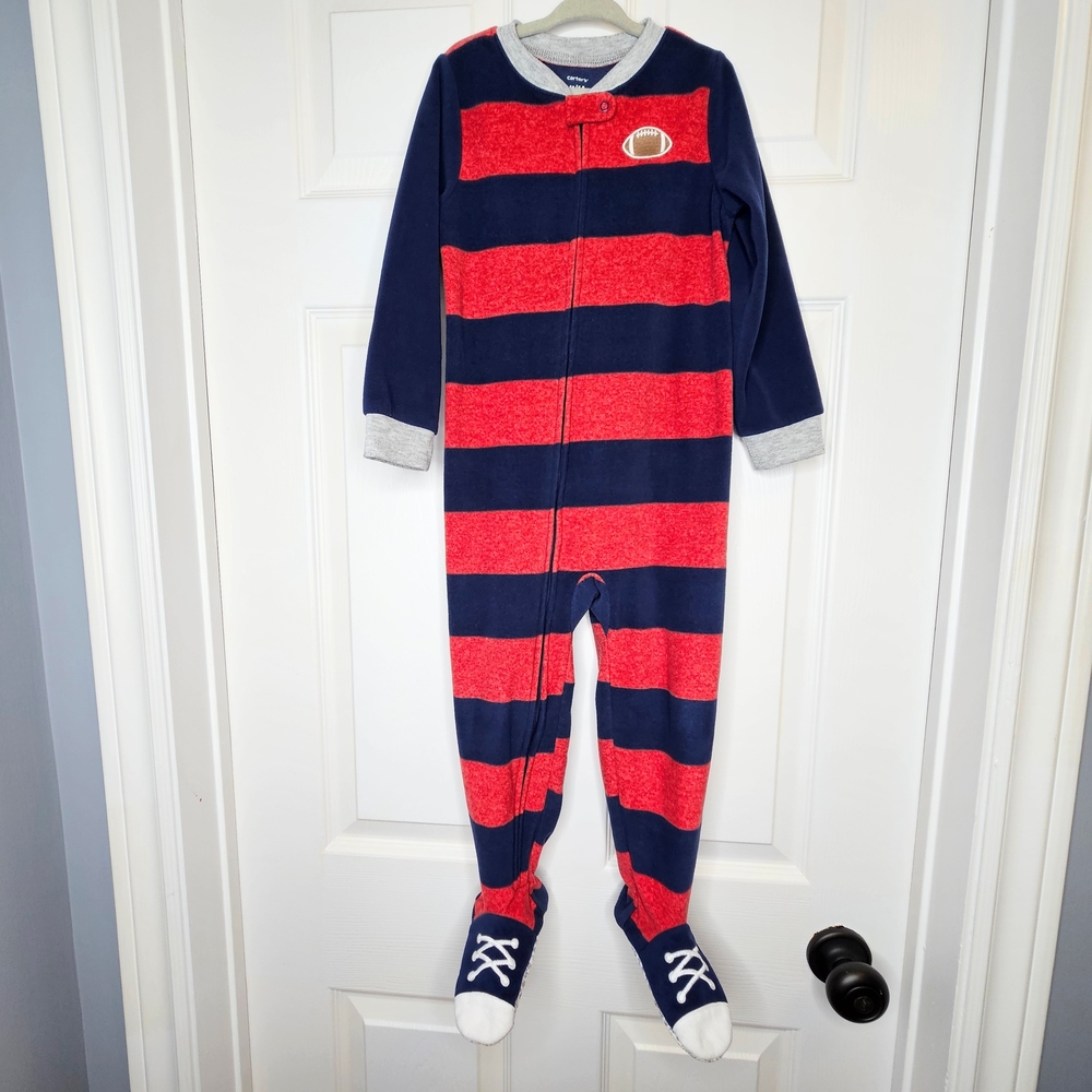Carter's Boys Football Graphic Fleece Footie Pajamas Red Navy 4T
